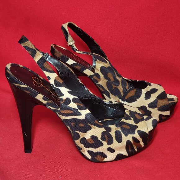 Jessica Simpson Leopard Print Peep Toe High Heel Shoes Size 71/2 B - Picture 8 of 12